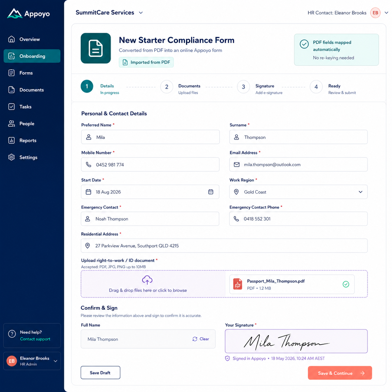 Capture details and signatures 1