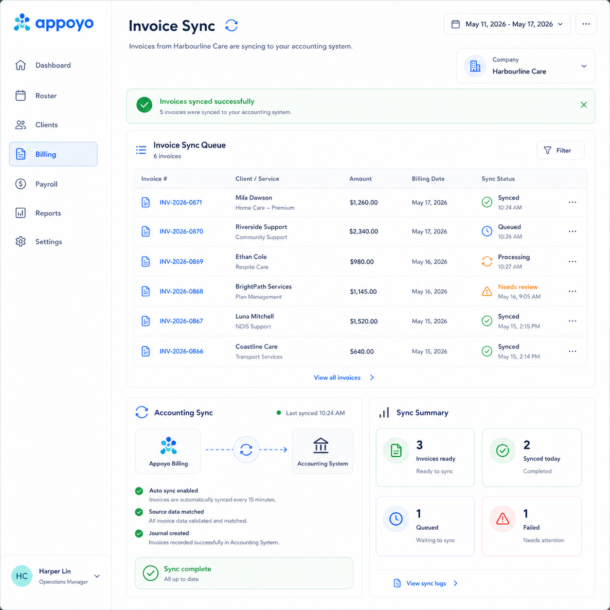 From delivered shift to invoice 1