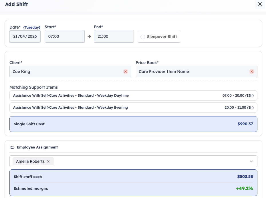 See cost and margin while you roster 1